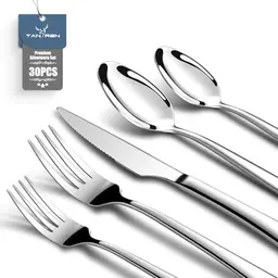 TAN REN Edelstahl Besteck Set für 6 Personen, 30-teiliges Essbesteck Set für Küche und Restaurant