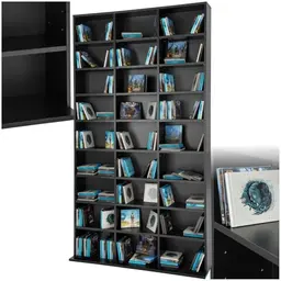 tectake Regal für CDs, DVDs und Bücher - Offenes Wandregal, Raumtrenner und Vitrine - Schwarz