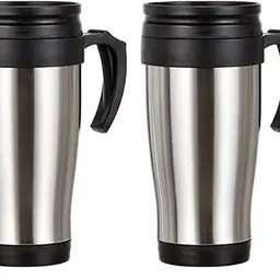 axentia Coffee to go Reise-Becher Edelstahl 400ml - Isolierbecher mit Griff, Dicht & Auslaufsicher (2er Pack)