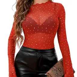 Avidlove Damen Sexy Langarm Top - Elegante Bluse für Festivals und Partys, Rot, Größe L