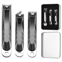 CAREDGO Nagelknipser Set, 3 Stück in Grau für Fingernägel und Zehennägel