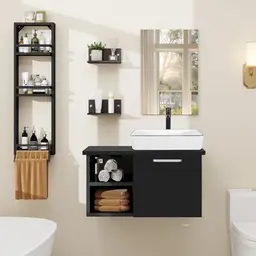 ZealWe Badmöbel Set mit Waschbecken und Unterschrank, Badezimmerregal und Wasserhahn, Weiß