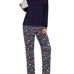 Uniexcosm Damen Langschlafanzug aus Baumwolle – Rundhals, Langarm Oberteil und Pyjamahose, Loungewear für den Winter
