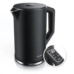 Arendo Edelstahl Wasserkocher ELEGANT 1,5L mit Temperatureinstellung 40-100°C - Doppelwand Design - Schwarz