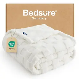 BEDSURE Flauschige Kuscheldecke - Weiche Karierte Tagesdecke, Schachbrettmuster, 130 x 170 cm, Weiß