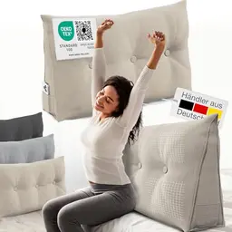 ELONEO Rückenkissen 100 cm - Keilkissen für Bett und Sofa, dreieckiges Lesekissen mit abnehmbarem Bezug und Seitenfach