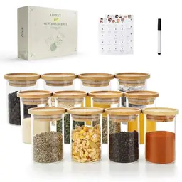 LIBWYS 12er Gewürzgläser Set mit Bambus Deckeln – 180ml Gewürzbehälter aus Borosilikatglas mit 120 Etiketten