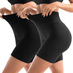 Sanpetix Damen Radlerhose High Waist, Shorts für Yoga, Sport, Gym, Schwarz, 2er Pack