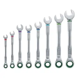 Bosch Schraubenschlüssel-Set, 8-teilig – Maul- und Ratschen-Kombischlüssel, rostbeständig, farbcodierte Größen