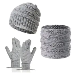 Satiskid Damen Mütze, Schal und Handschuhe Set für kaltes Wetter (Grau)