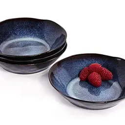 Sänger Suppenteller Tokio 4 tlg, Spülmaschinenfestes Set aus Steingut, Handmade in Blau-Schwarz