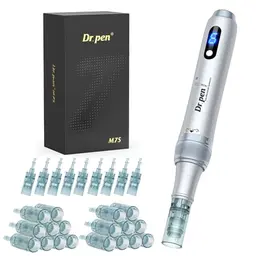 Dr. Pen M7S Microneedling Pen - Drahtloses Derma Pen Set mit 27 Cartridges für Gesicht/Körper/Haarwachstum - Silber
