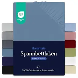 Dreamzie Spannbettlaken 90x200 cm für Matratzen bis 22 cm - Oeko-TEX zertifiziert, Blau
