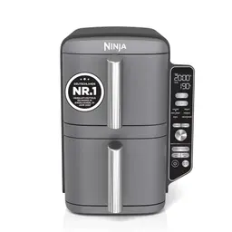 Ninja Double Stack XL Heißluftfritteuse, 9,5L, Doppelkorb, 6 Kochfunktionen, platzsparend, für 8 Portionen, grau