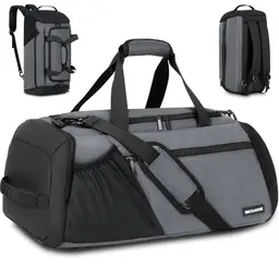 Sporttasche Damen und Herren 40L, Wasserdicht, mit Schuh- und Nassfach, Wochenend- und Reiserucksack, Grau
