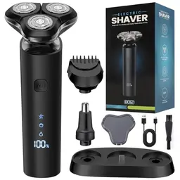 Elektrischer Rasierer für Herren, wasserdicht, aufladbar mit LED-Anzeige und USB-C, ideal für Nass- und Trockenrasur