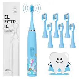 Vicloon Elektrische Zahnbürste für Kinder ab 5 Jahren, 6 Ersatzbürsten, 2 Min. Timer, wasserdicht (Blau)