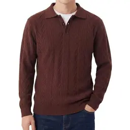GLESTORE Herren Polo Pullover Langarm Braun L