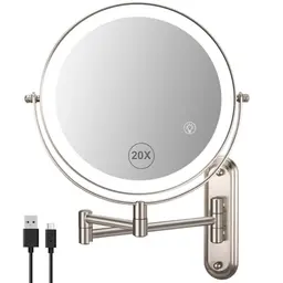 VORREMIRR Wandmontierter Make-up-Spiegel, 8,5" Doppelseitig mit 1x/20x Vergrößerung, gebürstetes Nickel