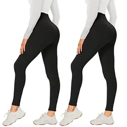 AMIYOYO 2er Pack Damen Leggings High Waist Blickdicht Elastisch Weiche Sporthose für Yoga und Fitness