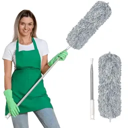 Vicloon Teleskop Staubwedel, waschbar, extralang bis 242 cm, für Decken und Ecken (Hellgrau)