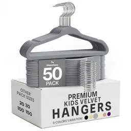 Utopia Home - Kinder-Kleiderbügel aus Samt (Grau, 50er-Pack)