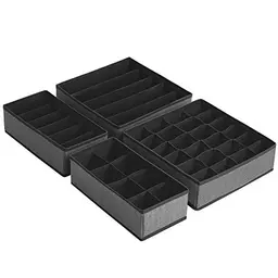 SONGMICS 4er Set Aufbewahrungsboxen für Unterwäsche, faltbar, schwarz, 60 x 34 x 28 cm