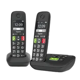 Gigaset E290A DUO - 2 schnurlose Senioren DECT-Telefone mit Anrufbeantworter und großen Tasten, schwarz