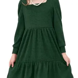 JiAmy Mädchen Kleid, weich gestrickt, langärmlig, grün, warm, mit Taschen, für Herbst und Winter, 3-4 Jahre