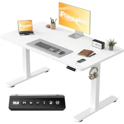 Flamaker Höhenverstellbarer Schreibtisch 110 x 53 cm mit Memory-Steuerung und USB-Aufladung (Weiß)