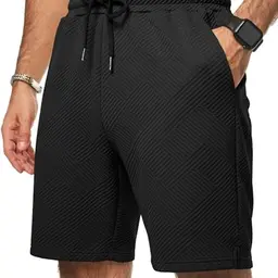 JMIERR Herren Sommer Kurze Hosen mit 3 Taschen, elastischer Taille, locker geschnitten, schwarz, Größe XL