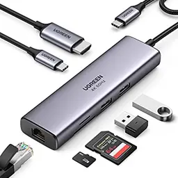 UGREEN 7-in-1 USB C Hub mit 4K HDMI, Ethernet, PD 100W, SD/TF, 2 USB 3.0 - Kompatibel mit iPhone 17/16, MacBook, iPad Pro, Surface Pro