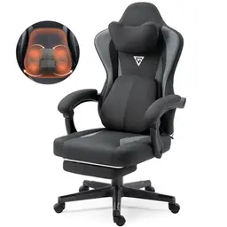 Vigosit Gaming Stuhl mit Massage Lendenstütze, Stoff mit Tasche, Fußstütze, Belastbarkeit 150 kg (Schwarz)