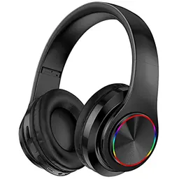 Kabellose Bluetooth-Kopfhörer mit bunten Lichtern und großem Akku (schwarz)
