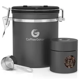 Coffee Gator Edelstahl Kaffeedose mit Luftdichtem Deckel, Datum-Tracker, Messlöffel für Kaffee, Nüsse, Tee, Zucker
