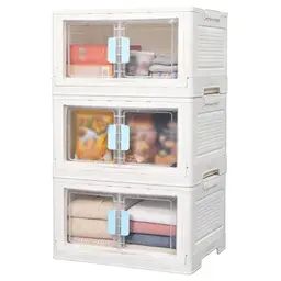 Vunanvu 3er Pack stapelbare Aufbewahrungsbox mit Rollen und Deckel, faltbare Boxen für Büro und Zuhause, 50 L pro Ebene