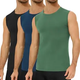 Falechay 3er Pack Herren Unterhemden, Baumwolle, Ärmellos, Schwarz-Marine-Olive, XL