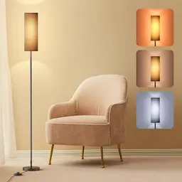 Lithomy 9W Dimmbare LED Stehlampe mit Leinen Lampenschirm & Fußschalter, Vintage Design für Wohnzimmer & Schlafzimmer, Schwarz