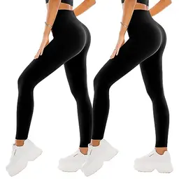 SINOPHANT 2er Pack Damen Leggings - High Waist Sportleggins Blickdicht (2 Schwarz, S-M)