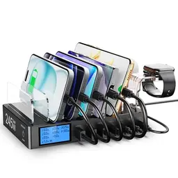 7-Port Ladestation mit 245W und LCD Bildschirm für Tablets und Smartphones, inkl. i-Watch Halterung (ohne Kabel)