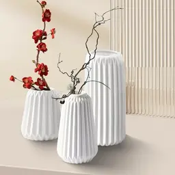 Boho Weiße Keramikvase Set – Runde Mattvase für Tisch, Kaminsims & Bücherregal (3 Stück)
