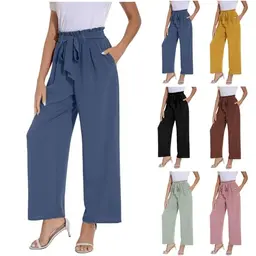 Leinenhose Damen Sommer - Hohe Taille Palazzo Baggy Hosen - Elegante Freizeithose aus Musselin