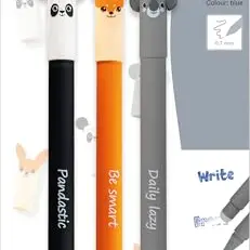 EBERHARD FABER 582123 Tintenroller radierbar, 3er Set mit Panda, Fuchs & Koala, blauer Gelschreiber 0,7 mm