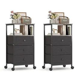 Innotic 2er-Set Nachttische mit 6 Schubladen in Walnuss - Modernes Design für Schlafzimmer und Wohnzimmer