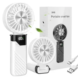Mini Handventilator Akku, Tragbarer USB Ventilator mit 5 Geschwindigkeitsstufen für Büro und Outdoor (Weiß)