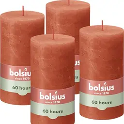 Bolsius Rustik Stumpenkerzen Set 4 Stück - Orange - 13 cm - Unparfümierte - 60 Stunden Brenndauer
