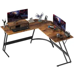 Yansee L-förmiger Gaming Tisch, Eckschreibtisch für Gamer, 130x130 cm, Braun