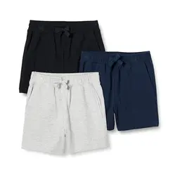 Amazon Essentials Jungen Shorts aus Baumwolljersey, 3er-Pack, in Hellgrau, Blau & Schwarz, für 5 Jahre