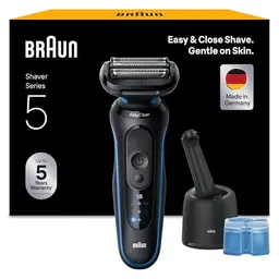 Braun Series 5 Elektrorasierer für Herren, nass und trocken, mit Reinigungsstation, wasserdicht, Made in Germany, Blau