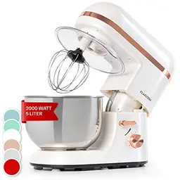 Klarstein Küchenmaschine 5L - 1800W Teigmaschine mit Knethaken und Schneebesen